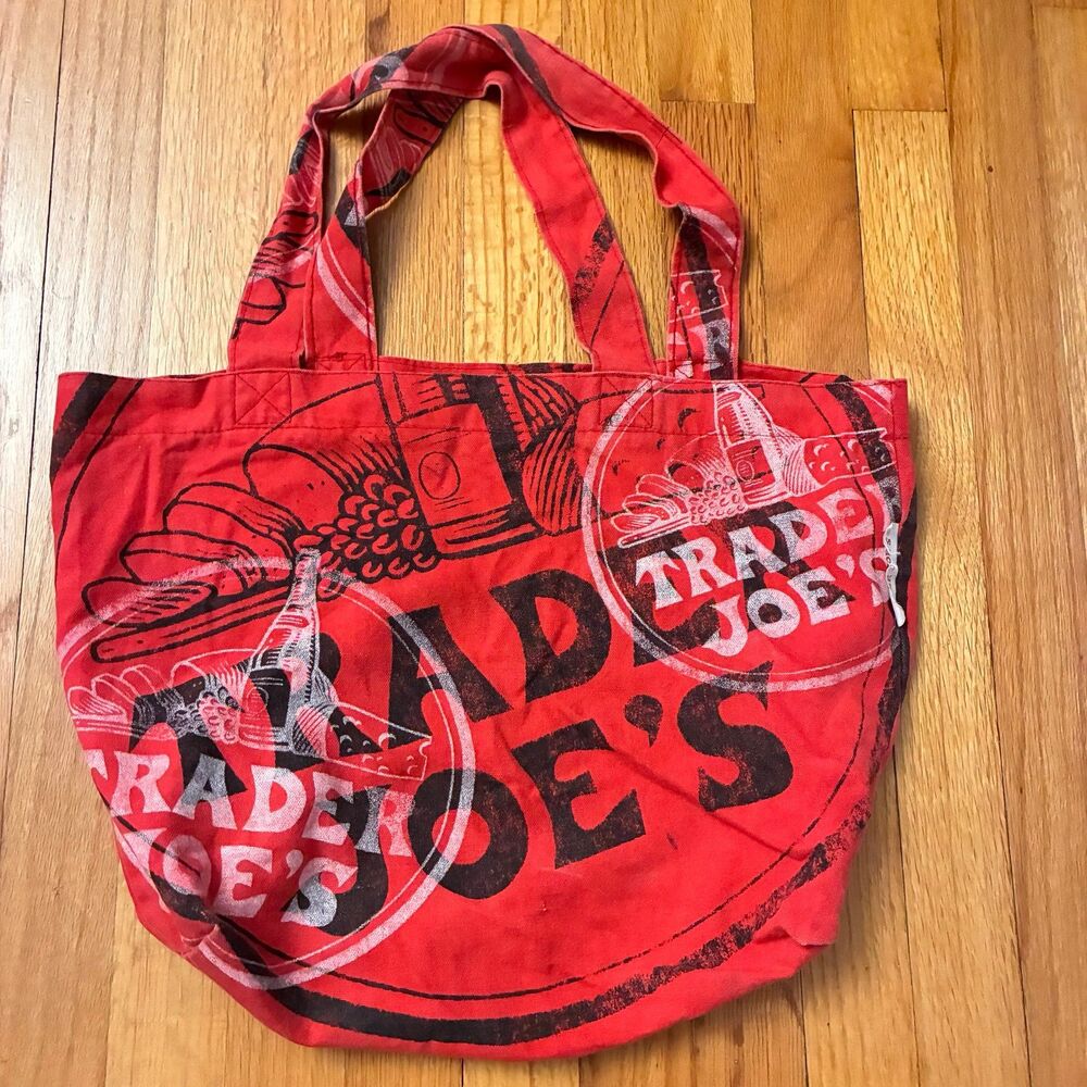 Rare Vintage Trader Joe’s Canvas Shopper Reusable Tote Red Logo Bread & Cheese
